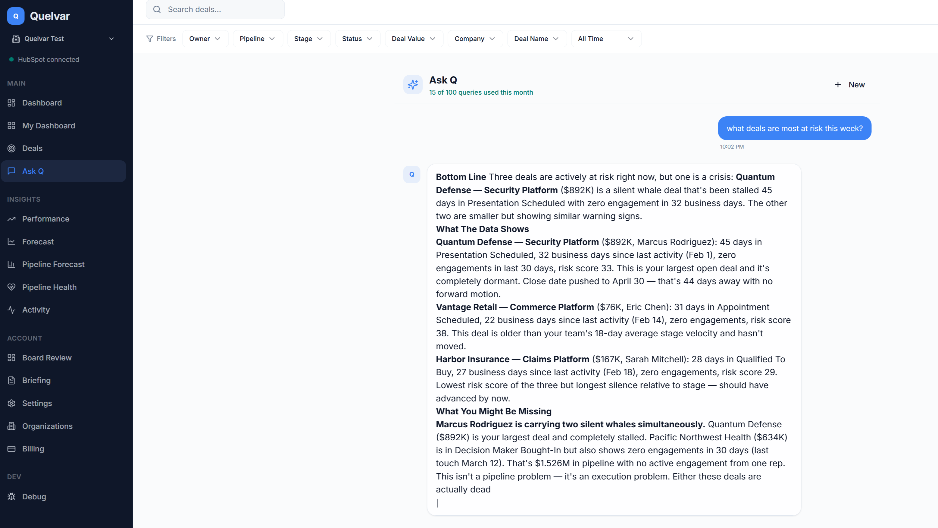 Ask Q pipeline intelligence interface